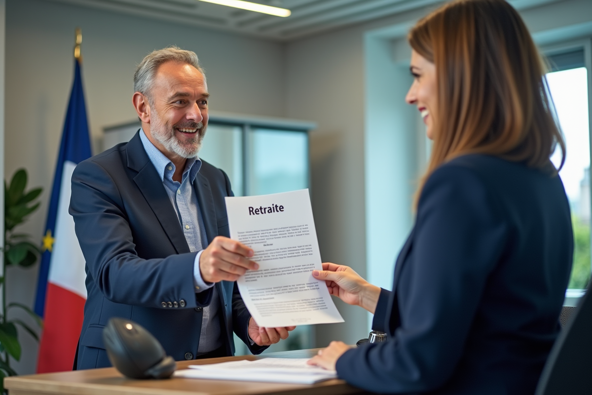 Homme mature discutant avec un agent administratif français