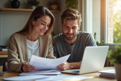 Jeune couple français planifiant finances à la maison