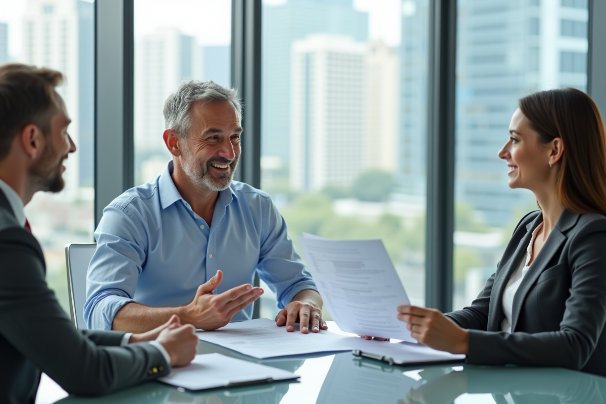 Homme et femme discutant de documents d