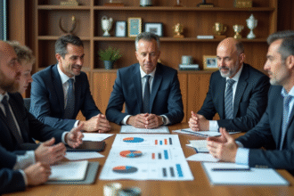 Groupe de professionnels en réunion d'affaires autour d'une table