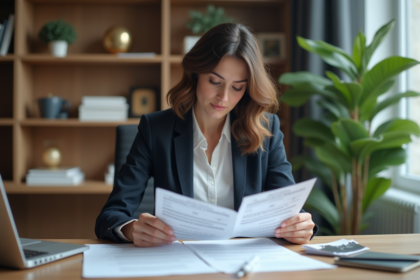 Femme d'affaires concentrée dans son bureau moderne