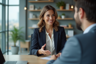 Femme confiante en réunion au bureau professionnel