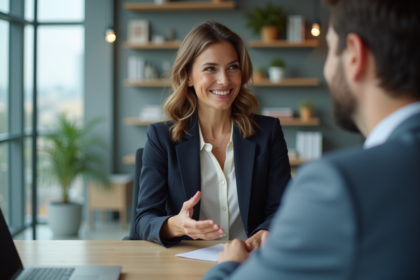 Femme confiante en réunion au bureau professionnel