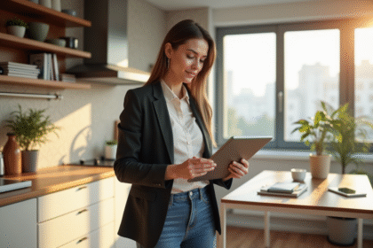 Femme confiante dans un appartement moderne et lumineux