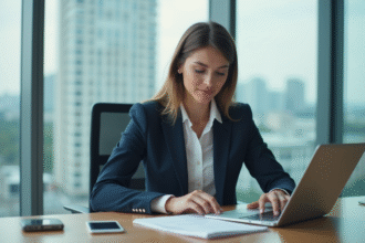 Femme d'affaires concentrée dans un bureau moderne