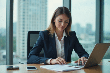 Femme d'affaires concentrée dans un bureau moderne