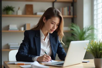Jeune femme professionnelle travaillant à domicile