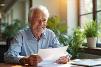 Agent public senior souriant dans son bureau lumineux