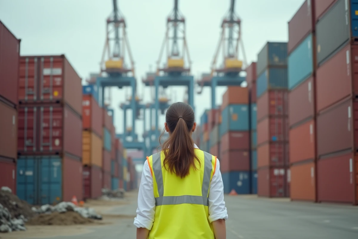 Jeune femme gestionnaire de logistique au port industriel