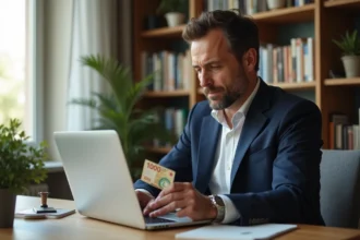 Homme d affaires français travaillant avec monnaie ancienne et euro