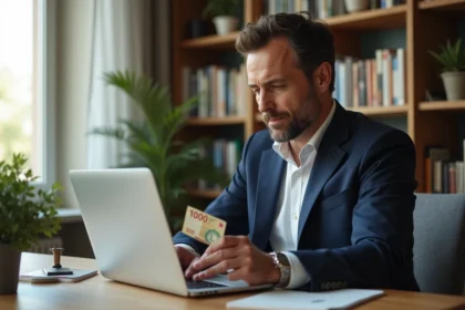 Homme d affaires français travaillant avec monnaie ancienne et euro