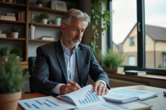 Homme d'affaires étudiant des documents financiers dans un bureau moderne