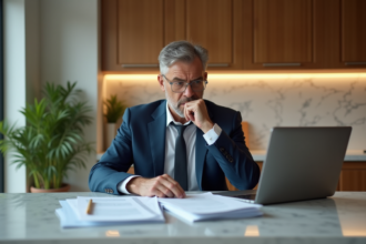 Homme d'affaires en réunion dans une cuisine moderne