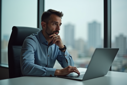 Homme d'affaires contemplant un graphique crypto au bureau