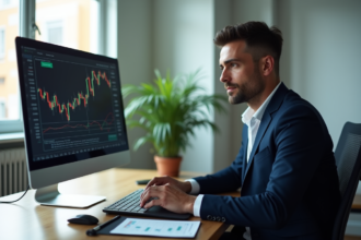 Homme concentré en costume dans un bureau moderne