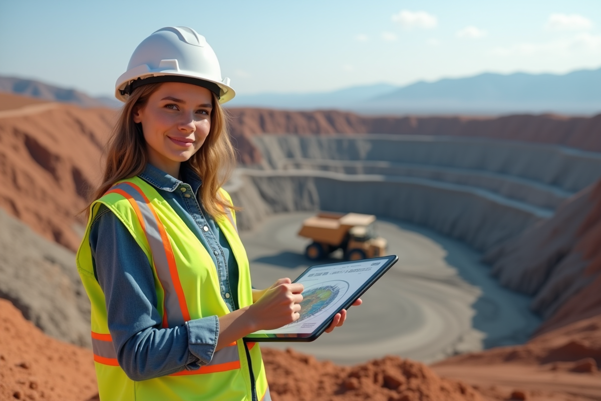 Jeune femme ingénieure minière au bord d