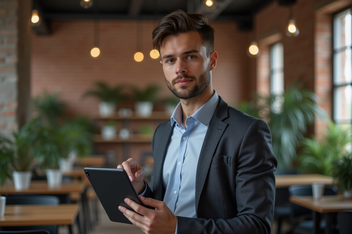 Jeune homme étudiant un contrat dans un espace coworking