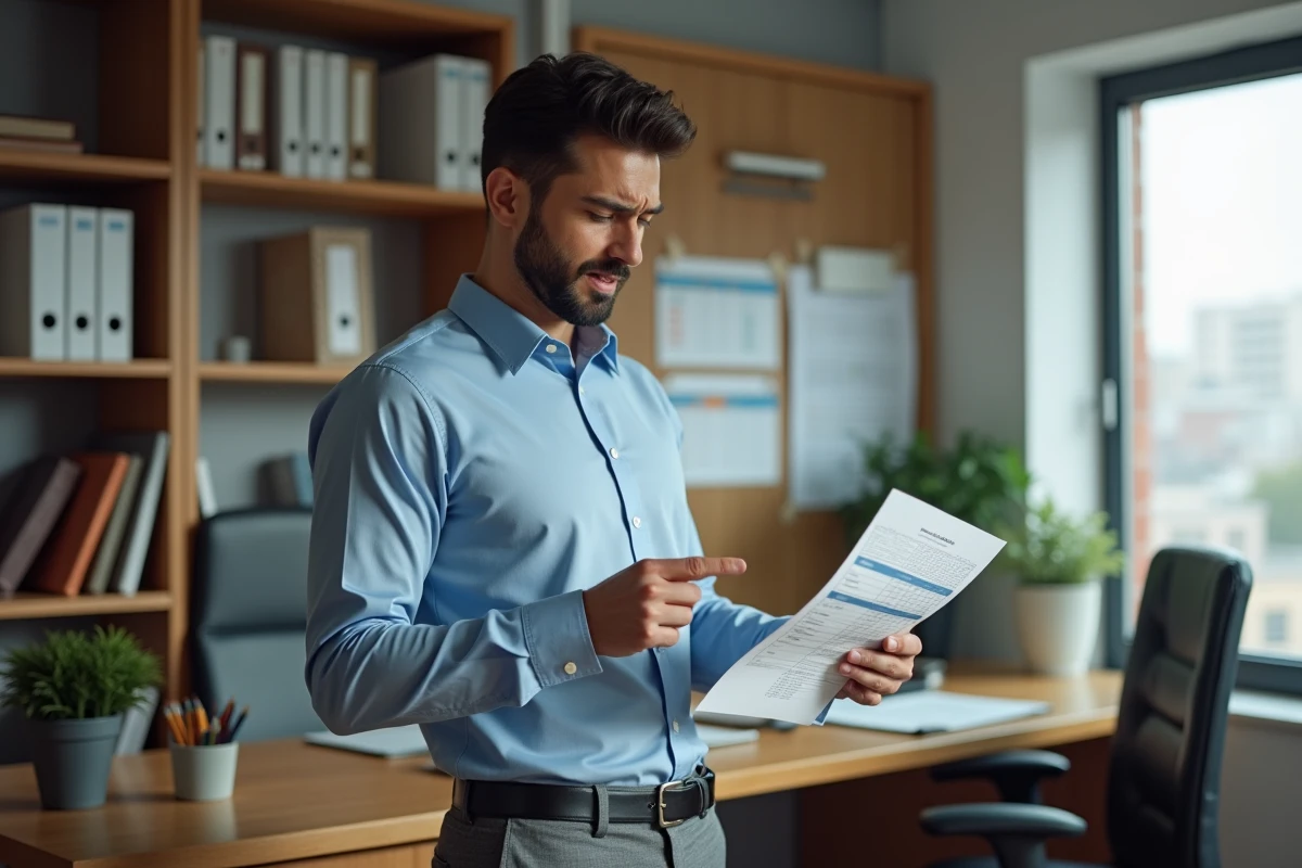 Jeune homme pointant une erreur dans un rapport financier