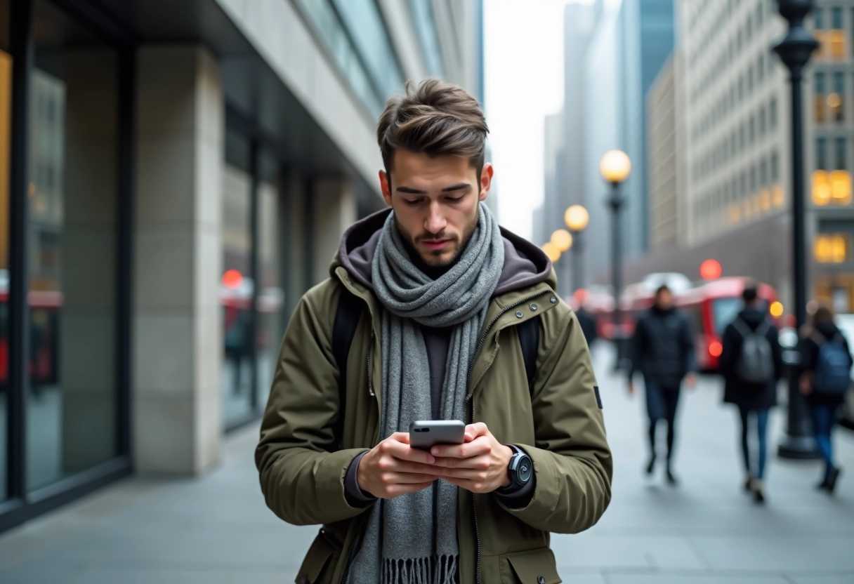 Jeune homme regardant une application d