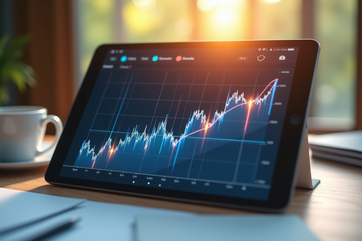 Tablette affichant un graphique tendance en croissance